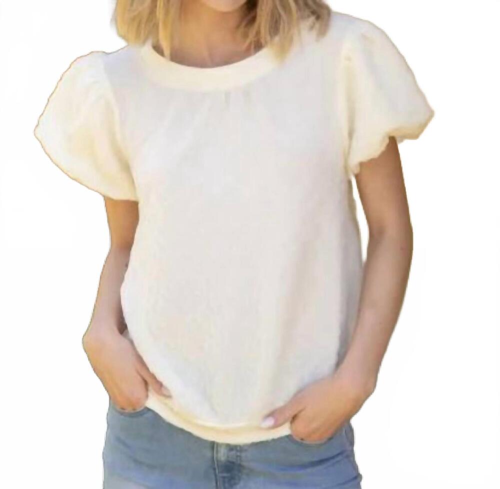 NEW VOY soft textured puff sleeve top in cream